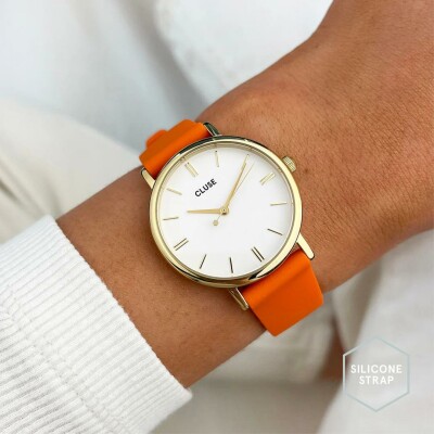 Bracelet de montre Cluse 16 mm Silicone Orange, Gold Colour