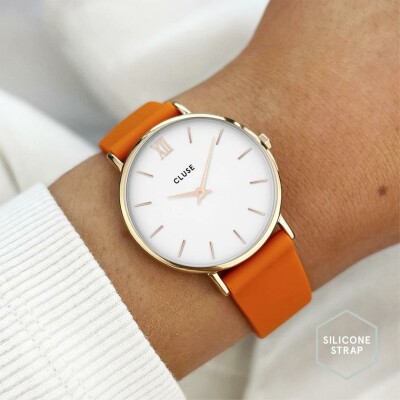 Bracelet de montre Cluse 16 mm Silicone Orange, Rose Gold Colour