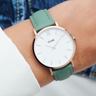 Bracelet de montre Cluse 16 mm Leather Green, Gold Colour
