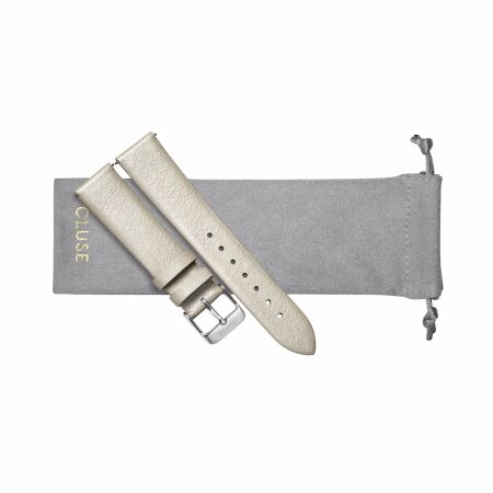 Bracelet de montre Cluse en cuir Warm White Metallic/Silver, 18mm