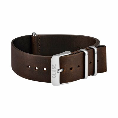 Bracelet de montre Cluse en cuir Dark Brown/Silver, 20mm