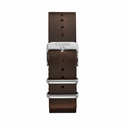 Bracelet de montre Cluse en cuir Dark Brown/Silver, 20mm