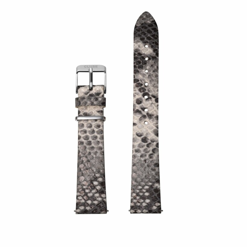 Bracelet de montre Cluse en cuir Python Soft Grey/ Silver, 16mm