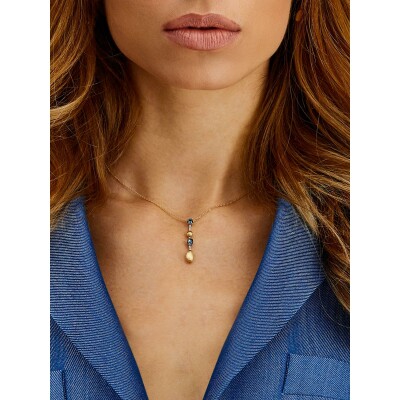 Collier Nanis Dancing Azure en or jaune, diamants et topaze Bleu London