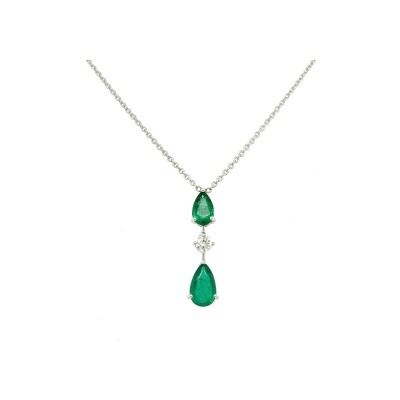 Collier en or blanc, diamant et émeraude