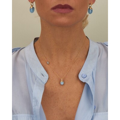 Collier Nanis Dancing Azure en or jaune, diamants et aigue-marine