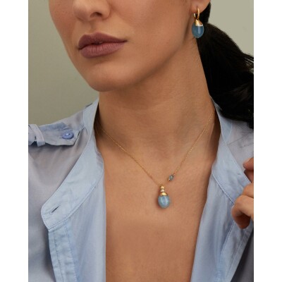 Collier Nanis Dancing Azure en or jaune, diamants et aigue-marine