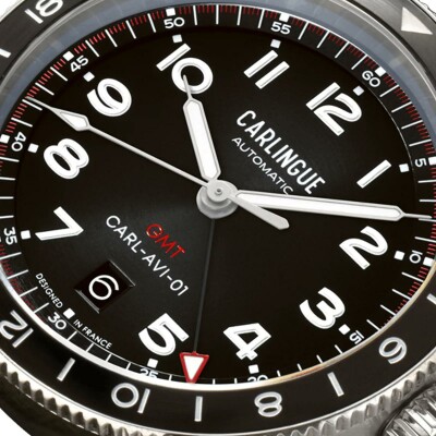 Montre CARLINGUE AVIATION HERITAGE Aviation 01 Noir & cuir noir CT-002-B