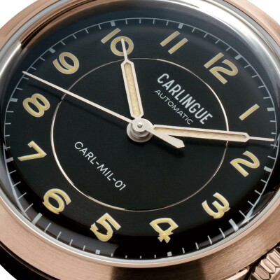 Montre CARLINGUE MILITARY HERITAGE Military 01 Noir PVD Or Rose CT-003-B-RG