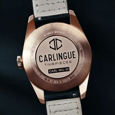 Montre CARLINGUE MILITARY HERITAGE Military 01 Noir PVD Or Rose CT-003-B-RG
