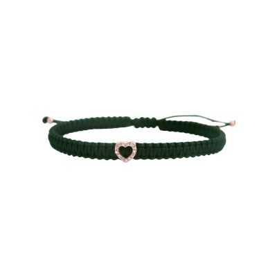 Bracelet en textile cœur en or rose et diamants