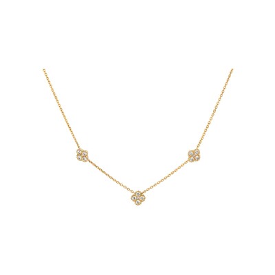 Collier en or jaune avec trois petits trèfles pavés de diamants