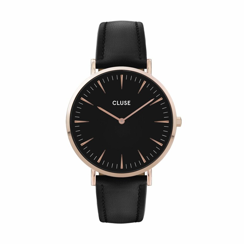 Montre Cluse Boho Chic Leather, Rose Gold, Black/Black