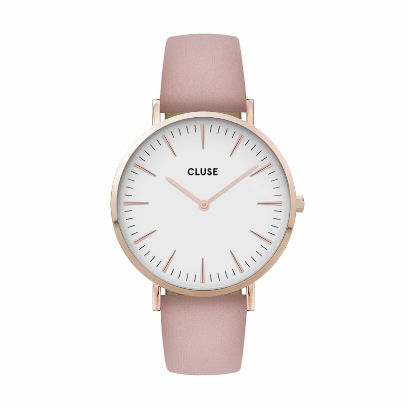 Montre Cluse Boho Chic Leather, Rose Gold, White/Pink