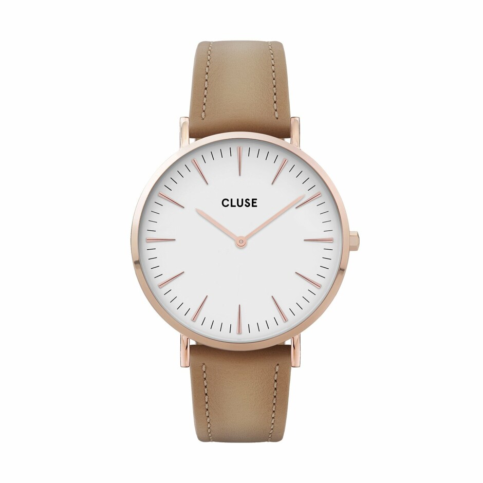 Montre Cluse Boho Chic Leather, Rose Gold, White/Hazelnut