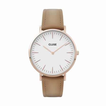 Montre Cluse Boho Chic Leather, Rose Gold, White/Hazelnut