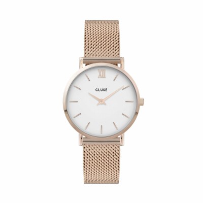 Montre Cluse Minuit Mesh, Rose Gold, White/Rose Gold