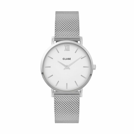 Montre Cluse Minuit Mesh, Silver, White/Silver