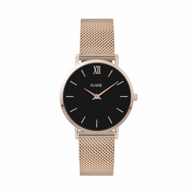 Montre Cluse Minuit Mesh, Rose Gold, Black/Rose Gold