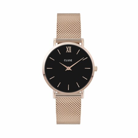 Montre Cluse Minuit Mesh, Rose Gold, Black/Rose Gold