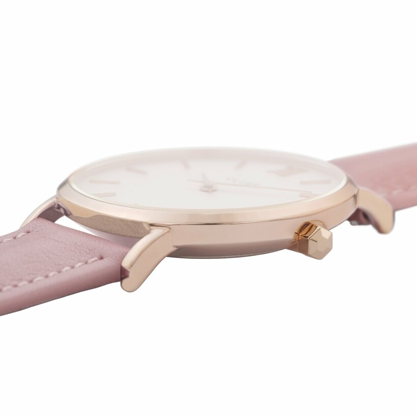 Montre Cluse Minuit Leather, Rose Gold, White/Pink