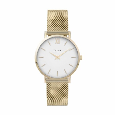 Montre Cluse Minuit Mesh, Gold, White/Gold