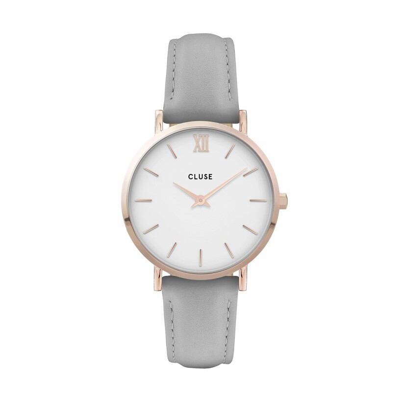 Montre Cluse Minuit Leather, Rose Gold, White/Grey