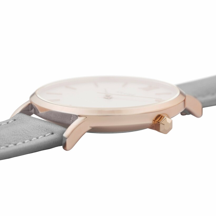 Montre Cluse Minuit Leather, Rose Gold, White/Grey