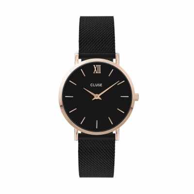 Montre Cluse Minuit Mesh, Rose Gold, Black/Black