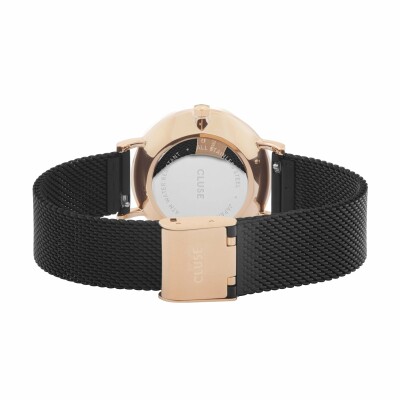 Montre Cluse Minuit Mesh, Rose Gold, Black/Black