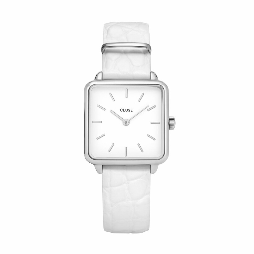 Montre Cluse La Tétragone Leather, Silver, White /White Alligator