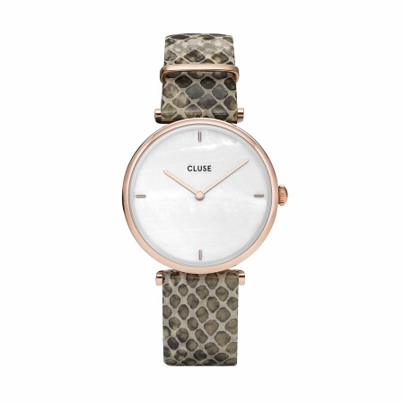 Montre Cluse Triomphe Leather, Rose Gold, White Pearl/Soft Almond Python