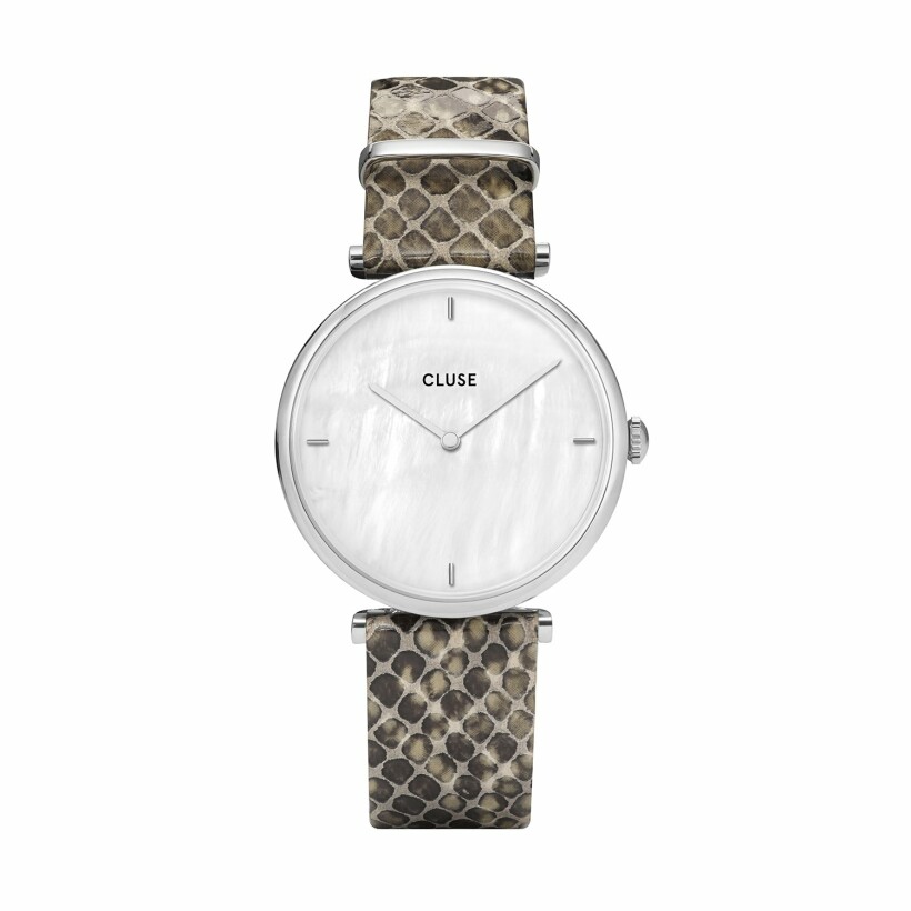 Montre Cluse Triomphe Leather, Silver, White Pearl/Soft Grey Python