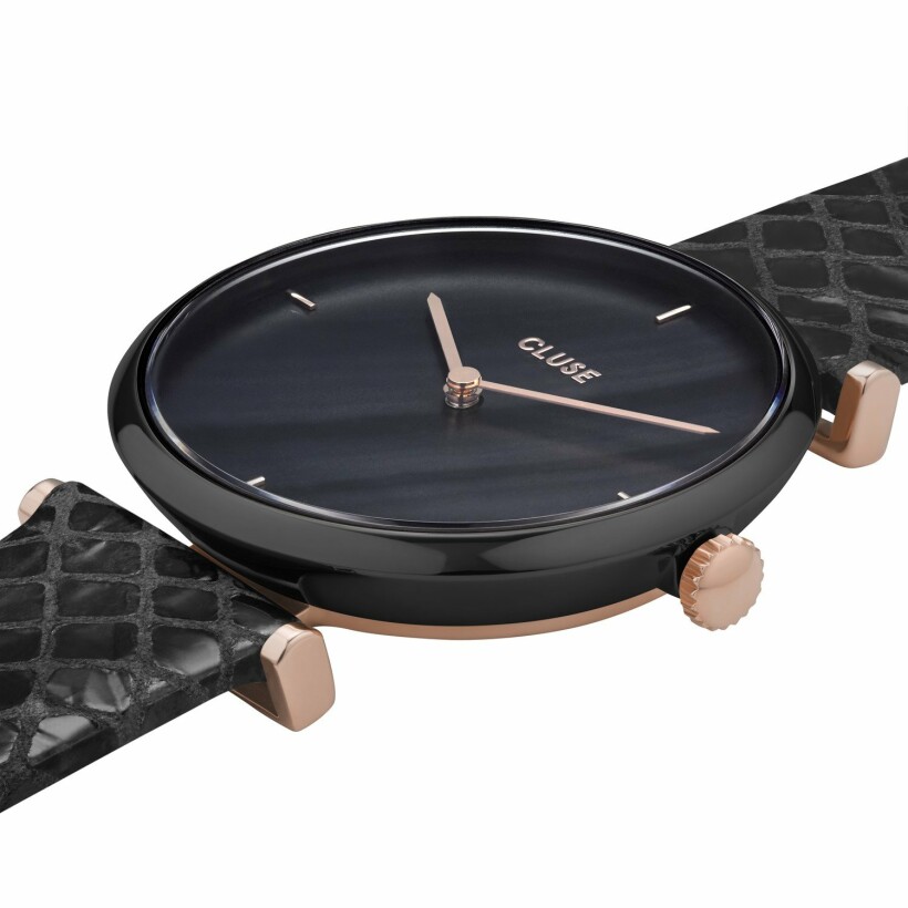 Montre Cluse Triomphe Leather Black, Black Pearl/Black Python