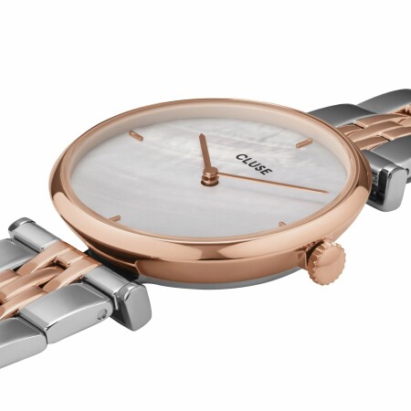 Montre Cluse Triomphe 5-Link, Rose Gold, White Pearl/Silver/Rose Gold 