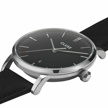 Montre Cluse Aravis Leather Silver Black / Black