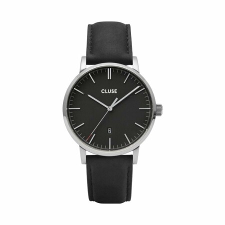 Montre Cluse Aravis Leather Silver Black / Black