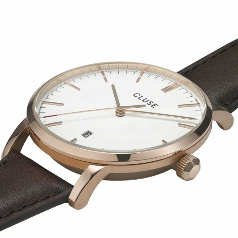 Montre Cluse Aravis Leather Rose Gold White / Dark Brown