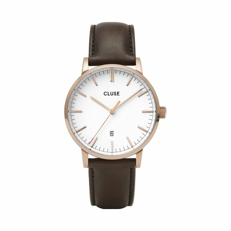 Montre Cluse Aravis Leather Rose Gold White / Dark Brown