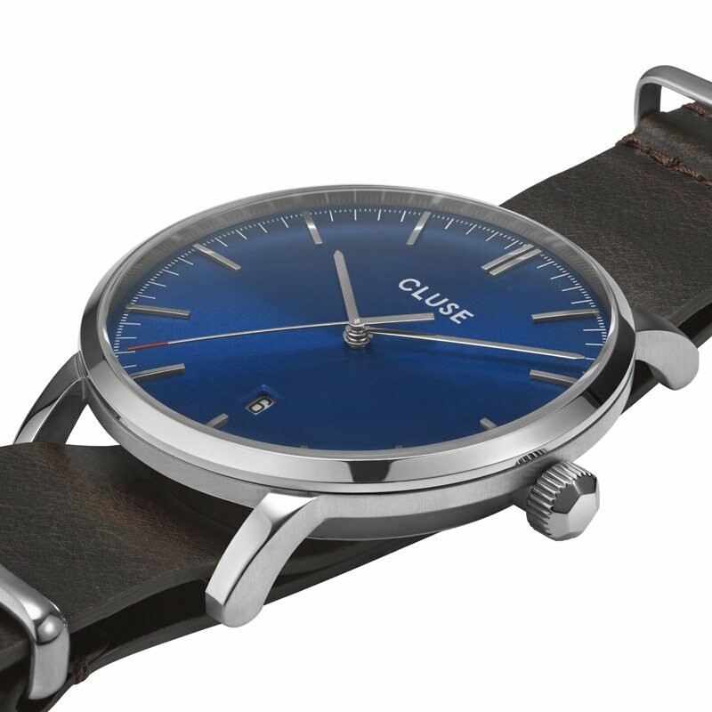 Montre Cluse Aravis Leather Silver Dark Blue / Dark Brown