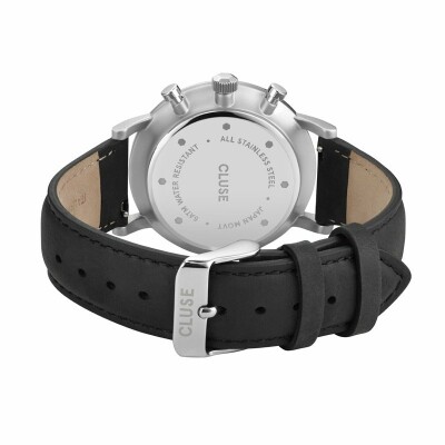 Montre Cluse Aravis Chrono Leather Silver Black / Black