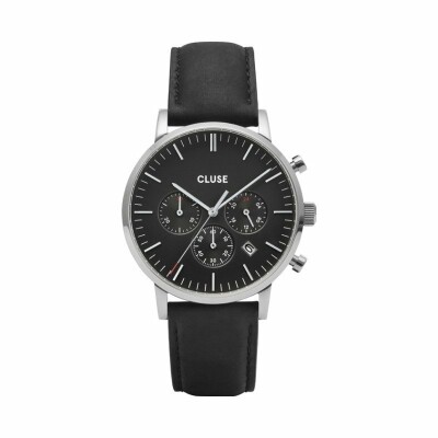 Montre Cluse Aravis Chrono Leather Silver Black / Black