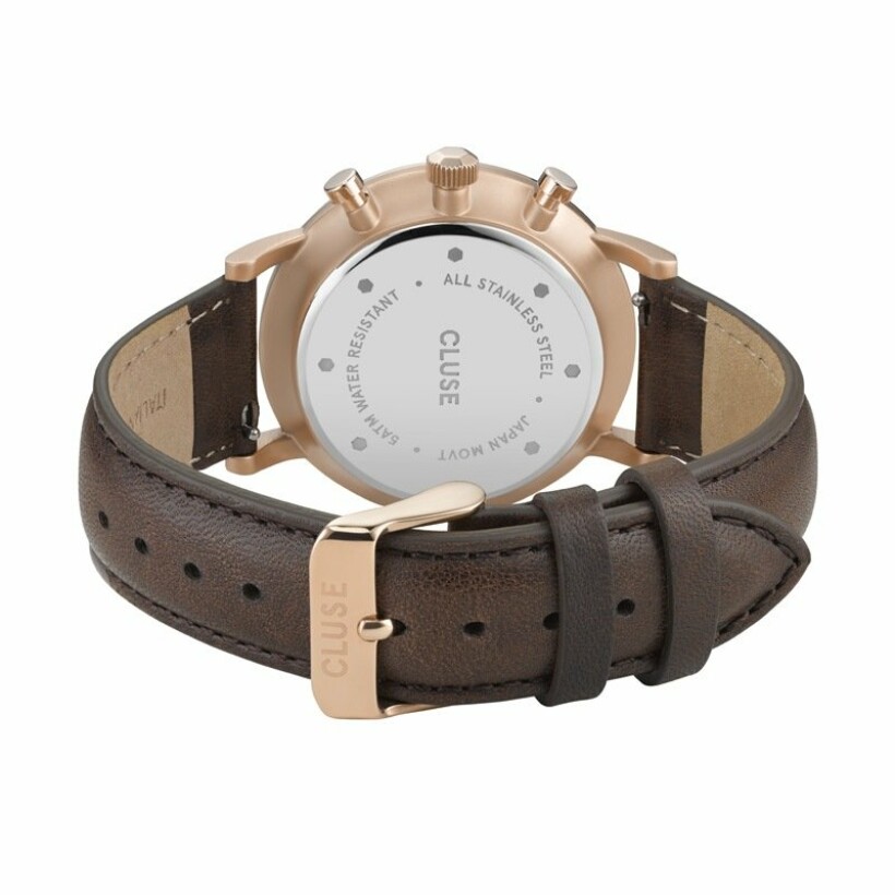 Montre Cluse Aravis Chrono Leather Rose Gold White / Dark Brown