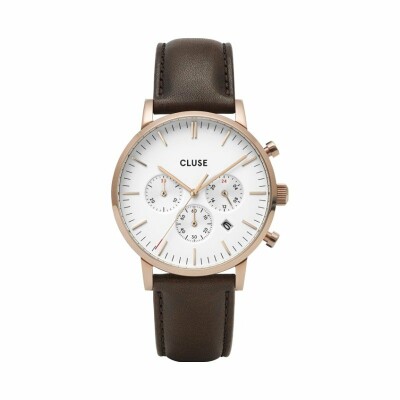 Montre Cluse Aravis Chrono Leather Rose Gold White / Dark Brown