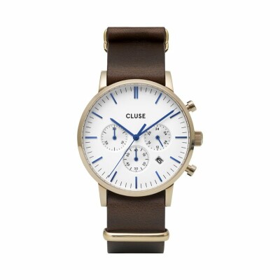 Montre Cluse Aravis Chrono Leather Gold White / Dark Brown