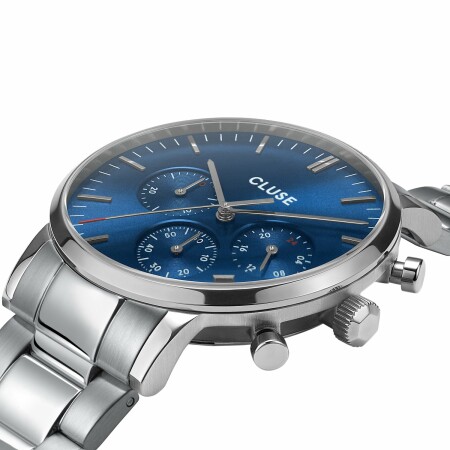 Montre Cluse Aravis Chrono 3-Link, Silver, Dark Blue/Silver