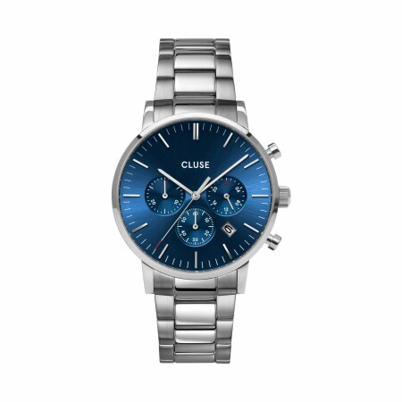 Montre Cluse Aravis Chrono 3-Link, Silver, Dark Blue/Silver