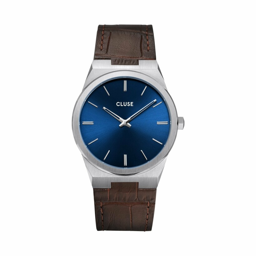 Montre Cluse Vigoureux 40 Leather, Silver, Dark Blue/Dark Brown Croco