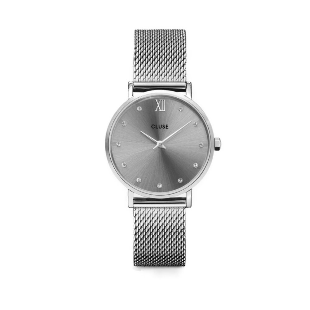Montre Cluse Minuit Mesh Crystals, Grey, Silver