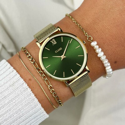 Montre Cluse Minuit Mesh, Green, Gold Colour